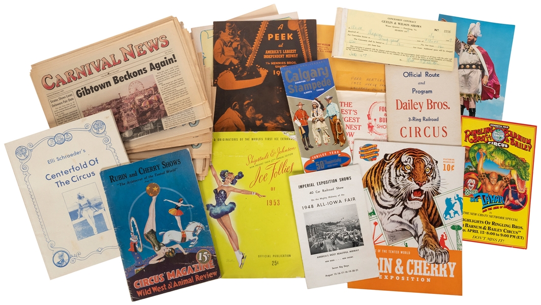  Bulk Lot of Carnival and Circus Periodicals and Programs. A...