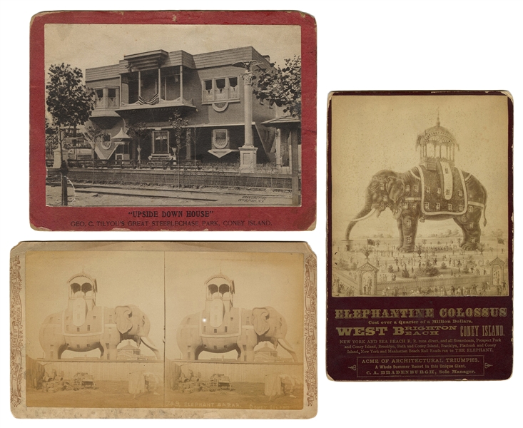  [CONEY ISLAND] Three Cabinet Cards of Attractions. Includin...