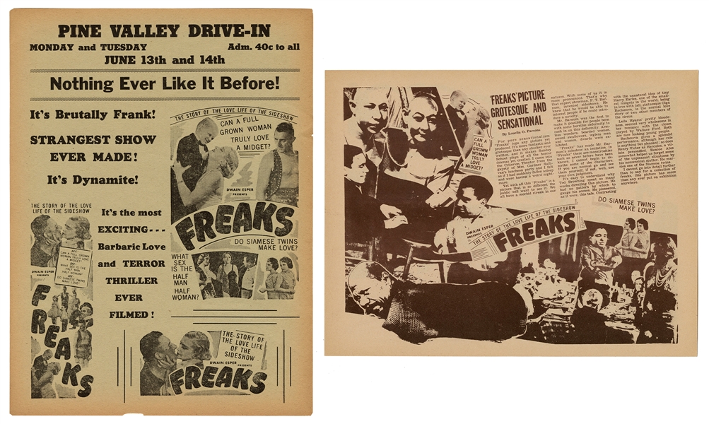  Freaks. Pair of Handbills. MGM, 1949. Featuring “Freaks” at...