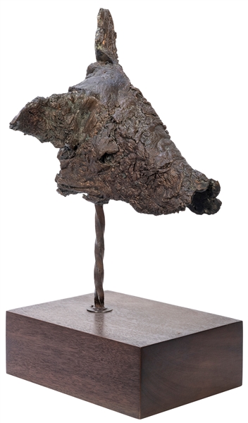  Abstract Bronze Pig’s Head Sculpture. Mounted on wooden bas...