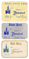  Trio of 1960s Unused Disneyland Gate Passes. Includes 1963 ...