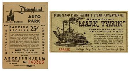  Disneyland “Mark Twain” Steamboat Ticket and Auto Park Rece...