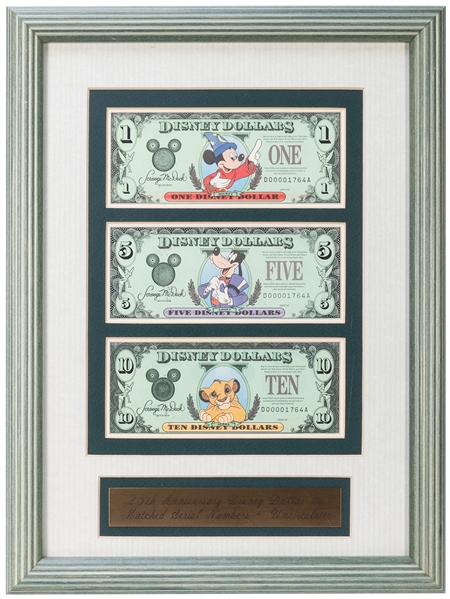  Disney Dollars. Uncirculated. Denominations of $1, $5, $10,...