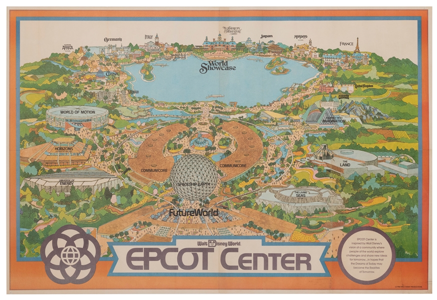  Walt Disney World Epcot Center 1982 Map Poster. Offset lith...