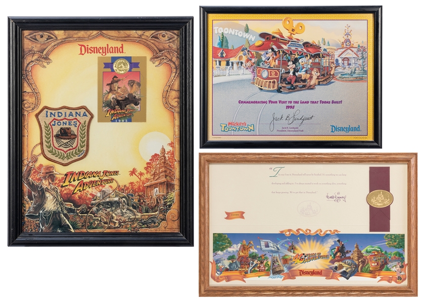  Trio of Framed Disneyland Items. Includes limited edition D...