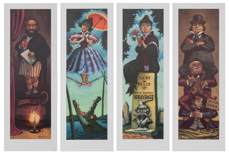  Lot of 4 Haunted Mansion Stretching Portrait Lithographs. W...