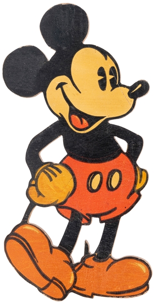  Mickey Mouse Wood Cutout. Circa 1940s. Height 10 ¼”.