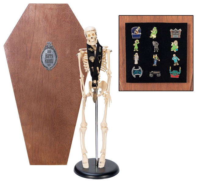  999 Happy Haunts Top Tier Skeleton Figure Pin Set in a Wood...