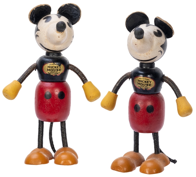  Pair of Fun-E-Flex Mickey Mouse Figurines. Circa 1930s. Woo...