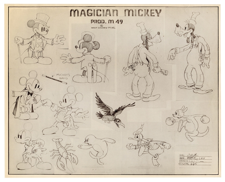  Magician Mickey Animation Model Sheet. Circa 1930s. Produce...