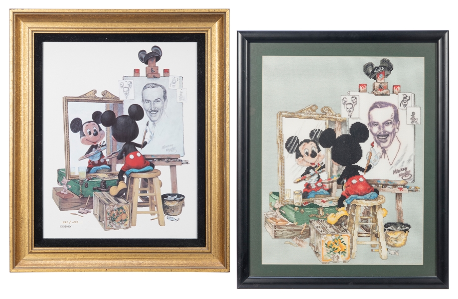  Pair of Triple Self-Portrait Images of Mickey and Walt. Cir...