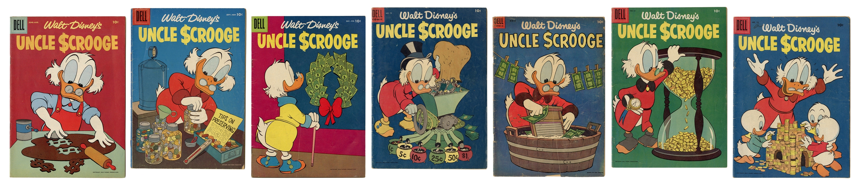  Lot of 7 Walt Disney’s Uncle Scrooge Comics. New York: Dell...