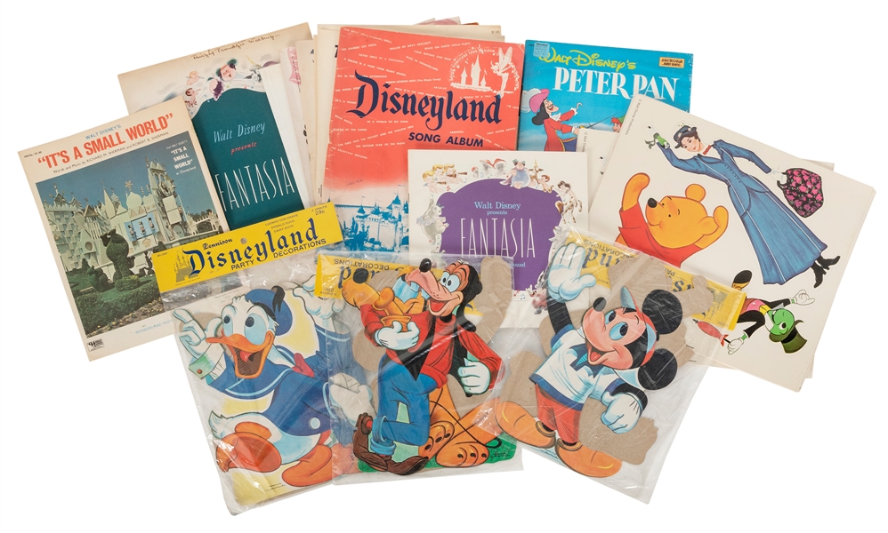  Lot of Disney Decorations, Postcards, and Sheet Music. Bein...