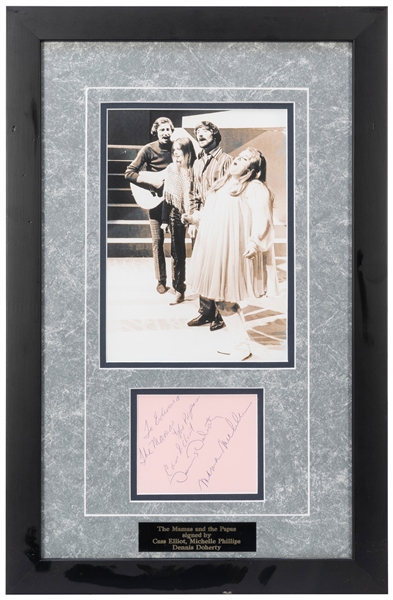  The Mamas and the Papas Display. Pink card signed by Cass E...