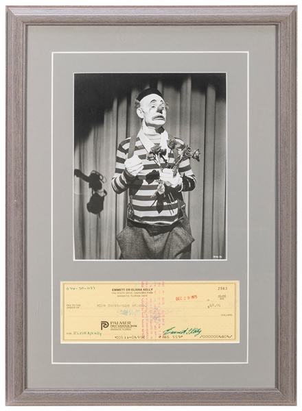  Emmett Kelly Signed Check Display. 1975. Palmer First Natio...