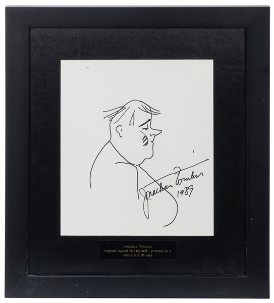  Jonathan Winters Signed Sketch. 1989. Original sketch creat...