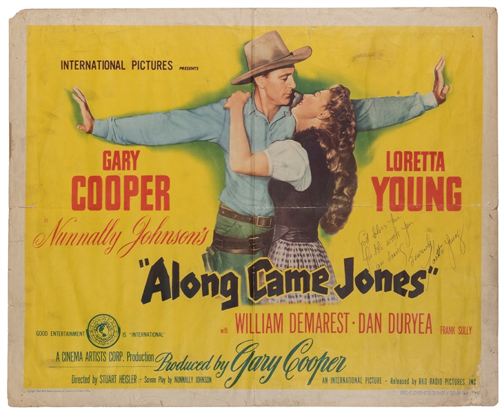  Along Came Jones [Signed by Loretta Young]. RKO, 1945. Half...