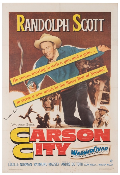  Carson City [Signed by Randolph Scott]. Warner Bros, 1952. ...