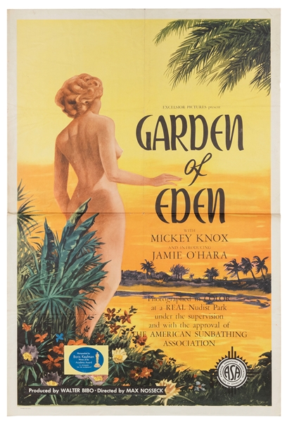  Garden of Eden. Excelsior, 1954. One-sheet (41 x 27”) movie...
