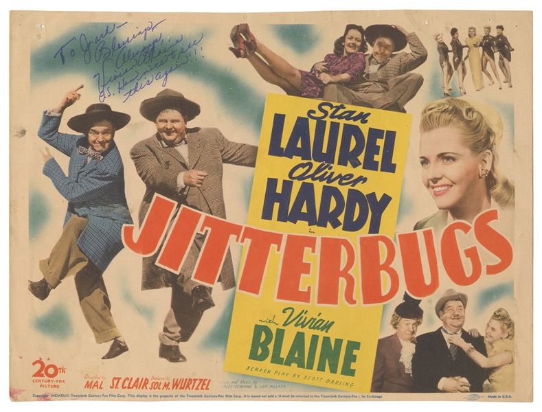  LAUREL & HARDY. Jitterbugs [Signed by Vivian Blaine]. 20th ...