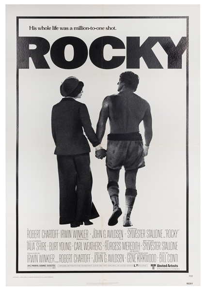  Rocky. United Artists, 1977. One-sheet poster in black-and-...