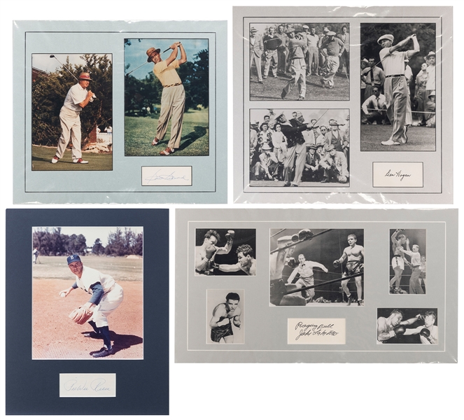  Four Sports Autograph Displays. Matted autograph displays o...