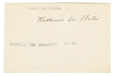  BATES, Katharine Lee (1859-1929). Clipped signature, from a...