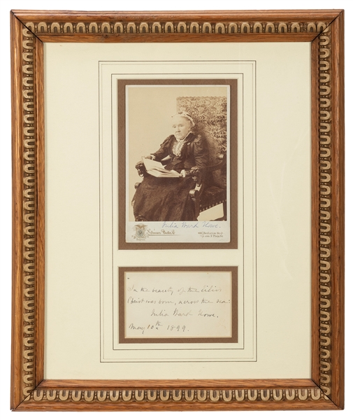  HOWE, Julia Ward (1819–1910). Autograph quotation signed (“...