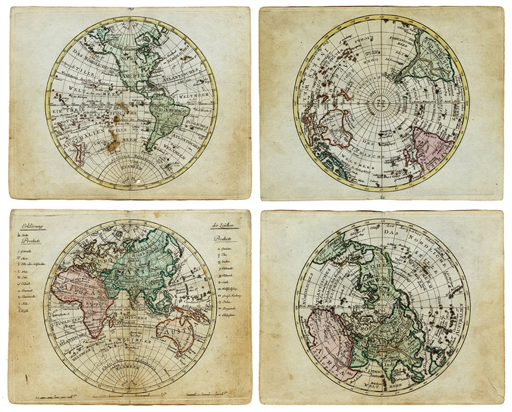  WALCH, Johann (1757–1816). A group of 4 hemisphere maps. Au...