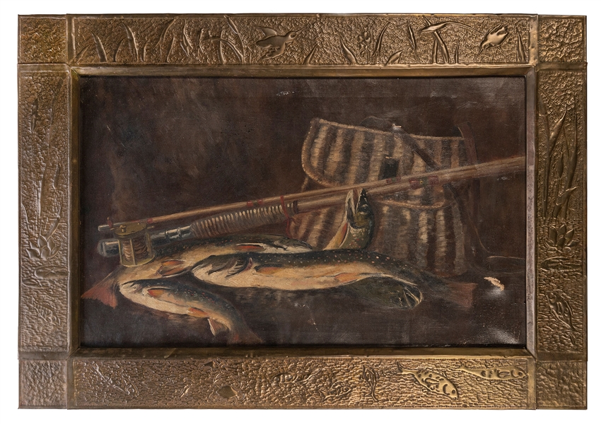  [ANGLING]. Untitled. American, late 19th century. Oil on ca...