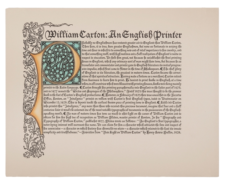  [CAXTON, William]. William Caxton: An English Printer. San ...