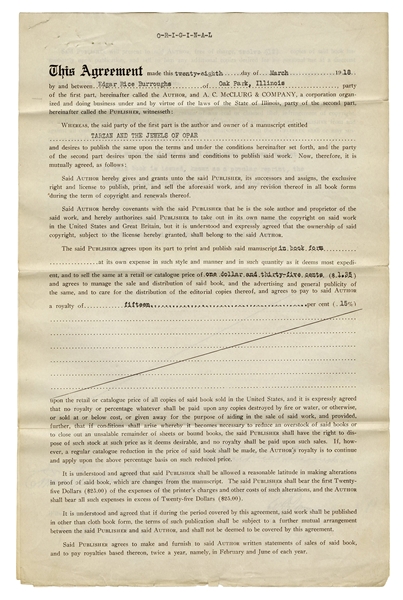  BURROUGHS, Edgar Rice (1875-1950). Typed document signed (“...