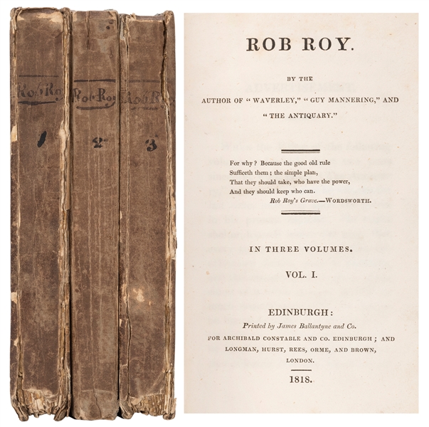  SCOTT, Walter, Sir (1771–1832). Rob Roy. Edinburgh: Printed...