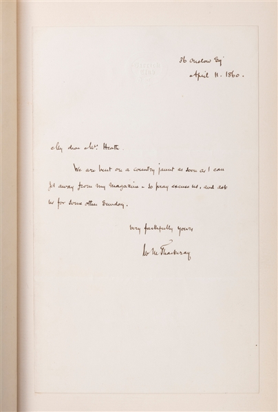  THACKERAY, William Makepeace (1811–1863). Autograph letter ...