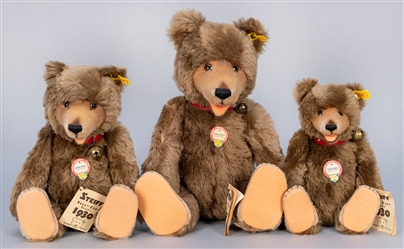  Steiff Trio of Teddy Baby 1930 Replica Bears. Made in W. Ge...