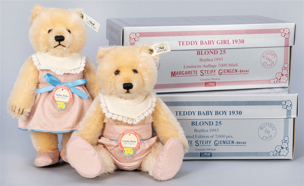 Steiff Teddy Baby Boy and Girl Pair 1930 / 1993 LE Replicas...