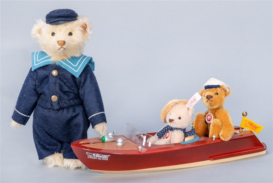  Steiff 2006 Teddy Bear Pair with Motorboat and “Basa” Sailo...
