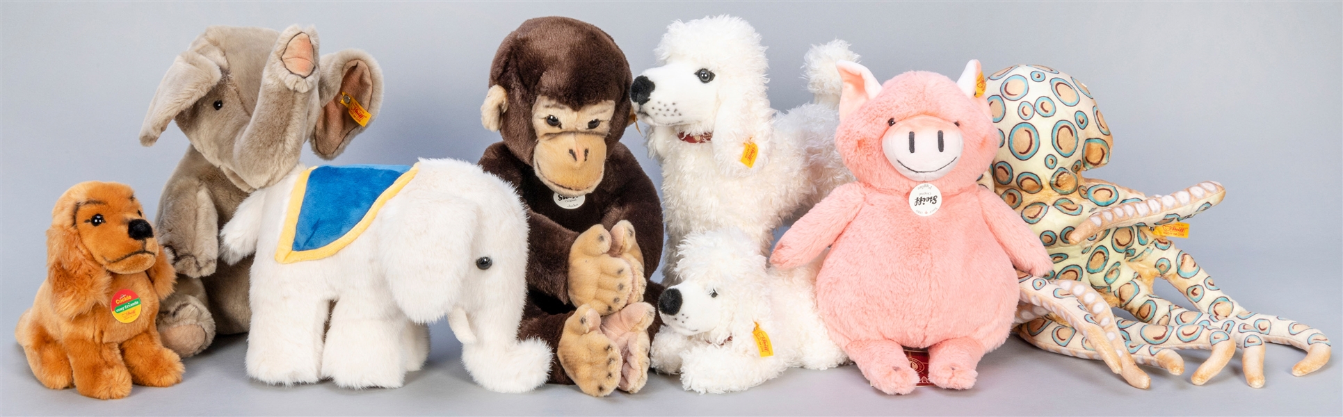 Group of 8 Steiff Plush Dogs, Elephants, and Other Animals....
