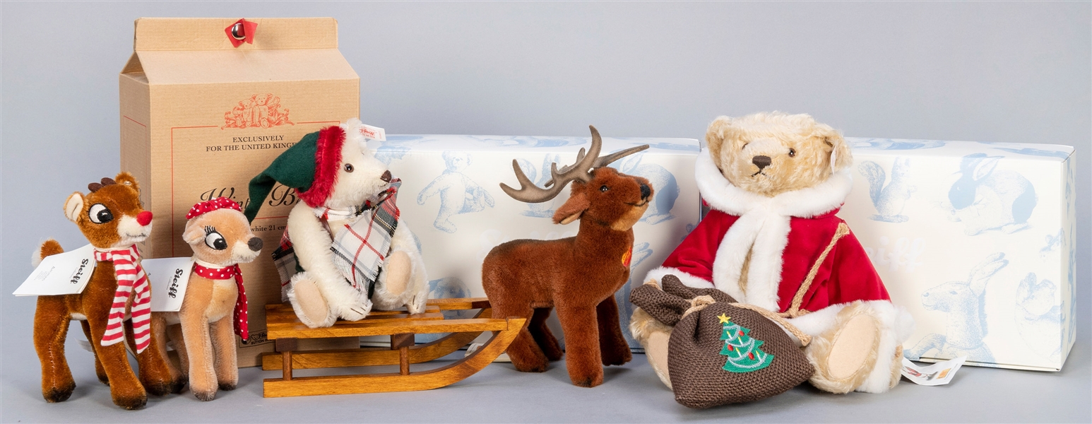  Steiff Christmas Bears and Rudolph the Reindeer Sets (5). I...