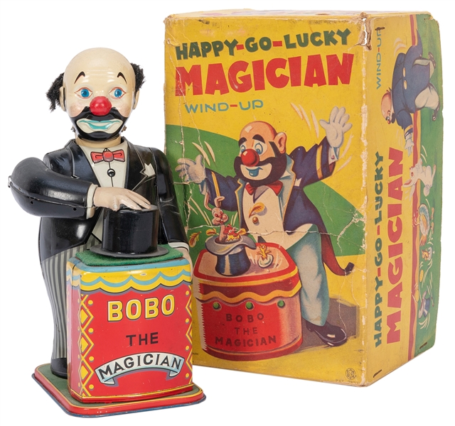  Happy-Go-Lucky Magician Wind-Up Toy. Japan: T.N., 1950s. Bo...