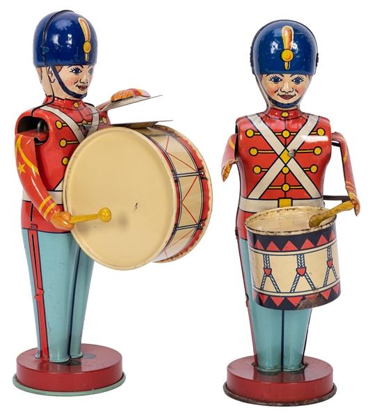  J. Chein Pair of Wind-Up Marching Band Drummer Toys. Lithog...