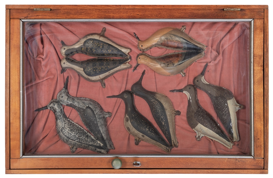  Group of Painted Tin Bird Forms in Display Case. American, ...