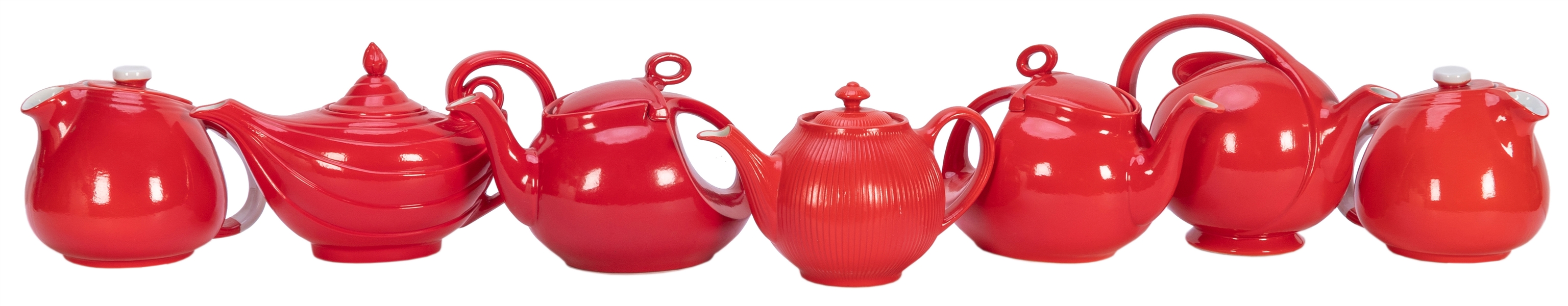  Hall China Chinese Red Teapots (7). Includes Aladdin, Airfl...