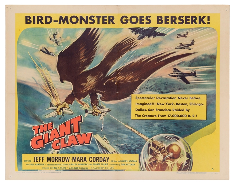  The Giant Claw. Columbia Pictures, 1957.  Half sheet poster...