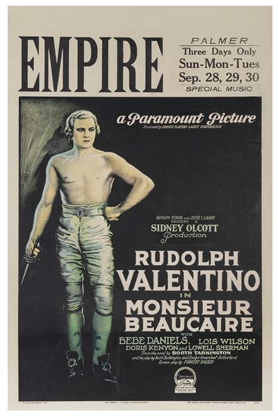  Monsieur Beaucaire. Paramount Pictures, 1924. Window card. ...