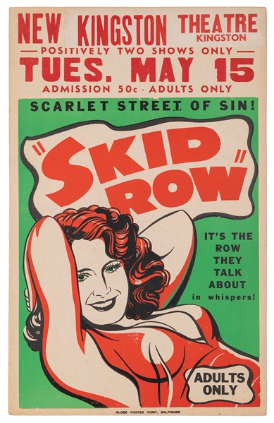  Skid Row. 1950. Window card advertising a limited engagemen...