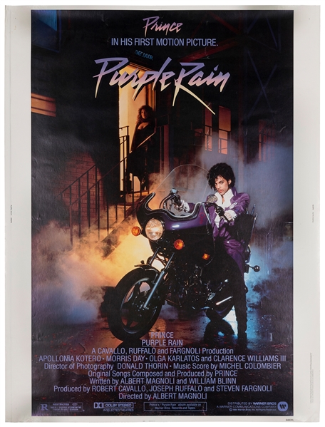  Purple Rain. Warner Bros., 1984. Poster (40 x 30”). Printed...