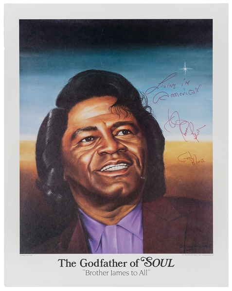  James Brown Signed Poster. 1991. Painted by Jesus Mohammad...