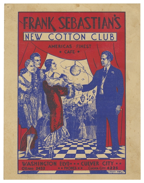  Frank Sebastian’s New Cotton Club Menu. Culver City, CA, ca...
