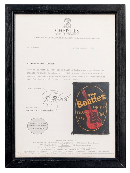  The Beatles Vintage Patch. 1964. Limited edition of 2,500 p...